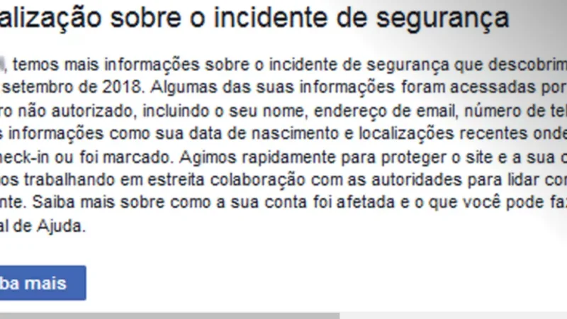 Facebook notifica brasileiros que tiveram dados roubados