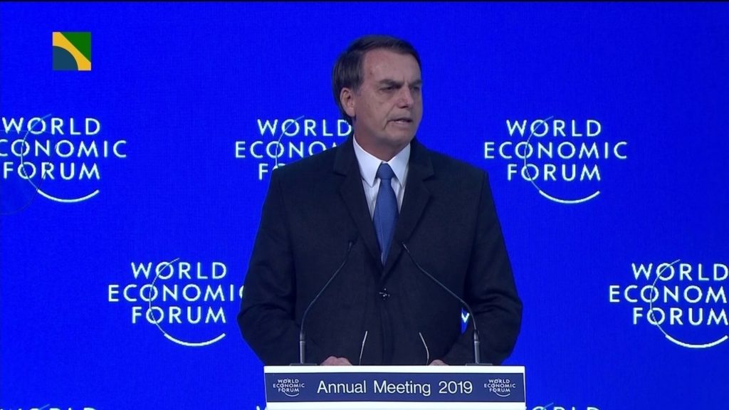 O presidente Jair Bolsonaro discursando em Davos