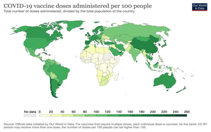 Doses de vacina aplicadas por 100 pessoas