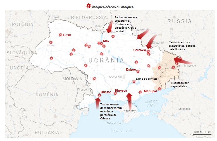 Ataques da Rússia na Ucrânia. Fonte: New York Times