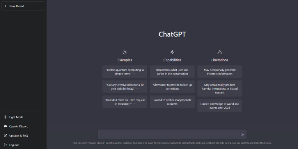 ChatGPT, ferramenta da OpenAI - Foto: Reprodução/ChatGPT