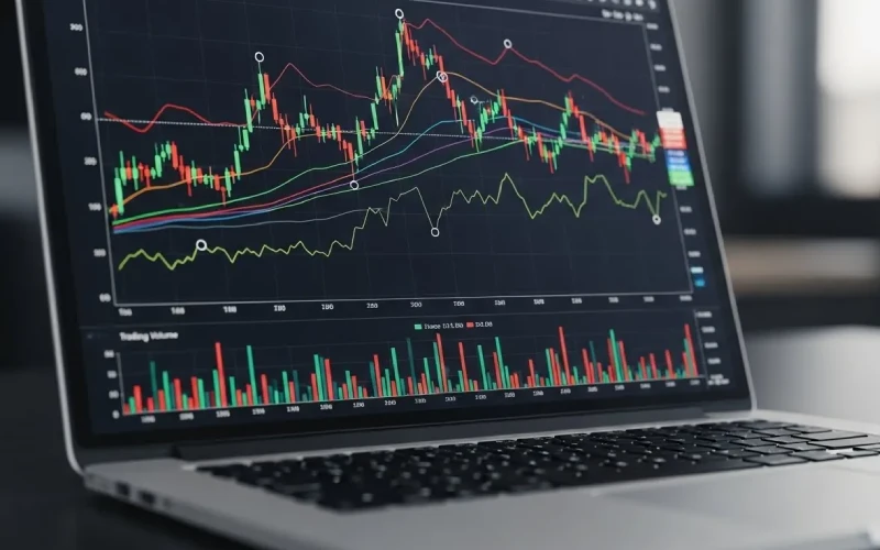 Um laptop com um gráfico na tela