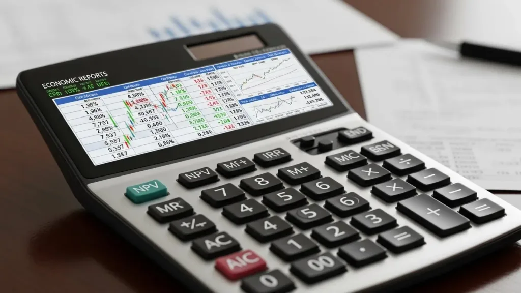 Uma calculadora sentada em cima de uma mesa