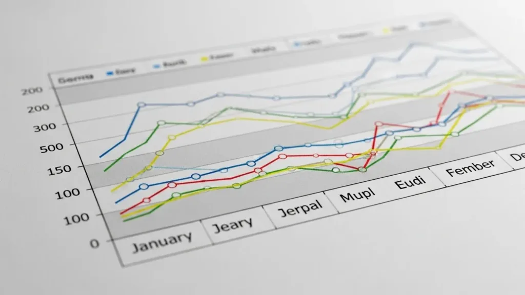 Uma folha com um gráfico de linhas