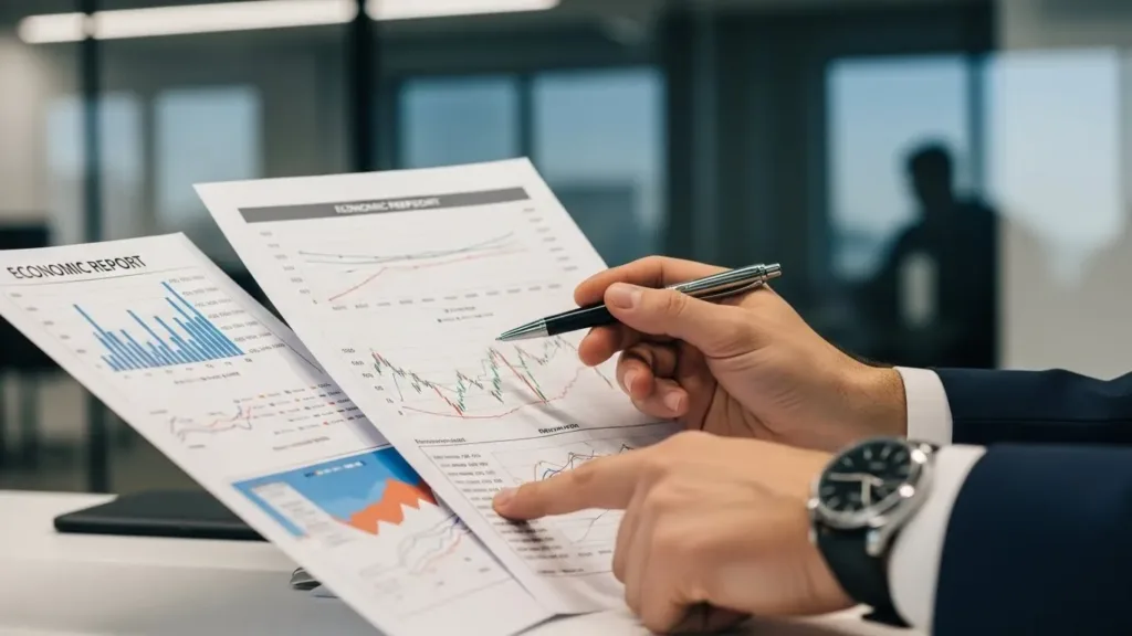Um homem de terno está segurando uma caneta e olhando para um pedaço de papel