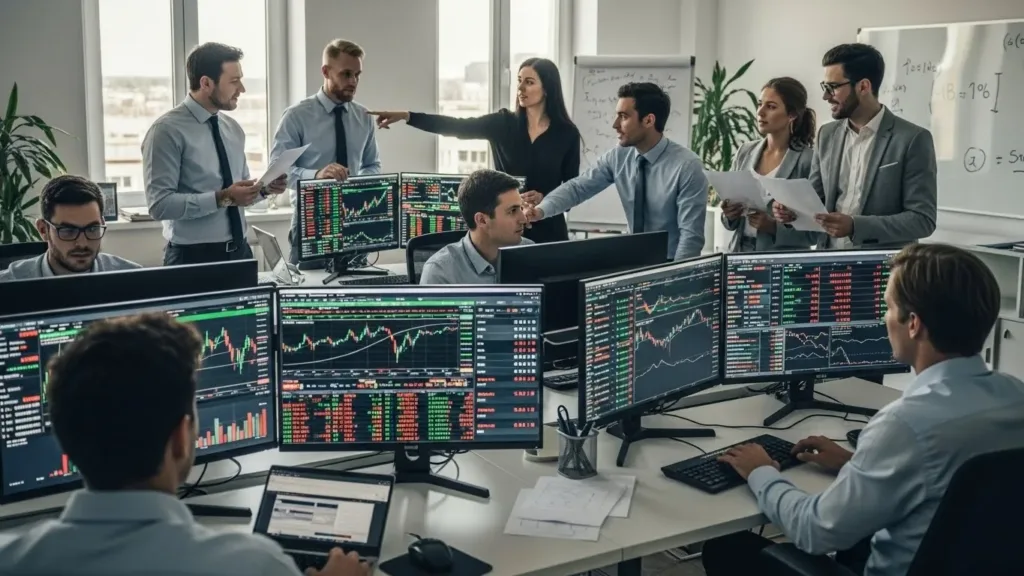 Um grupo de pessoas trabalhando em telas de computador