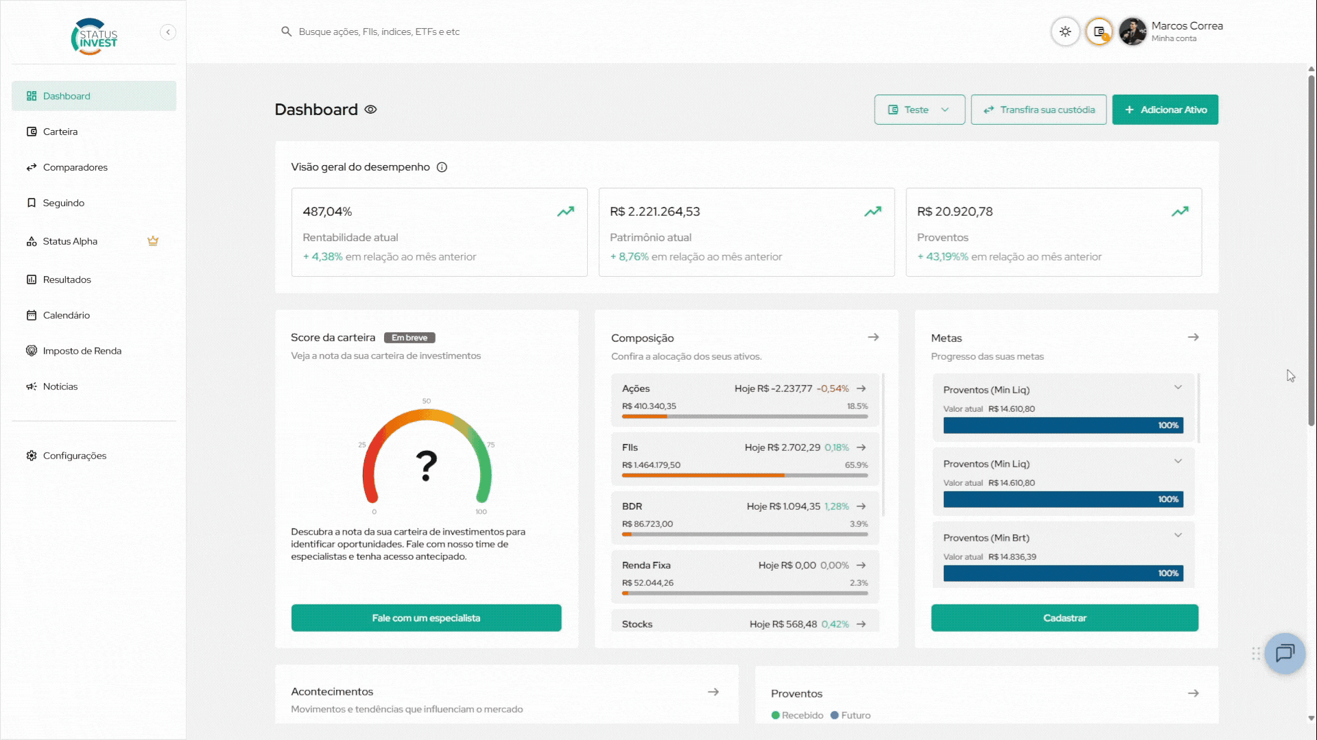 Padronização da nova área logada do Status Invest