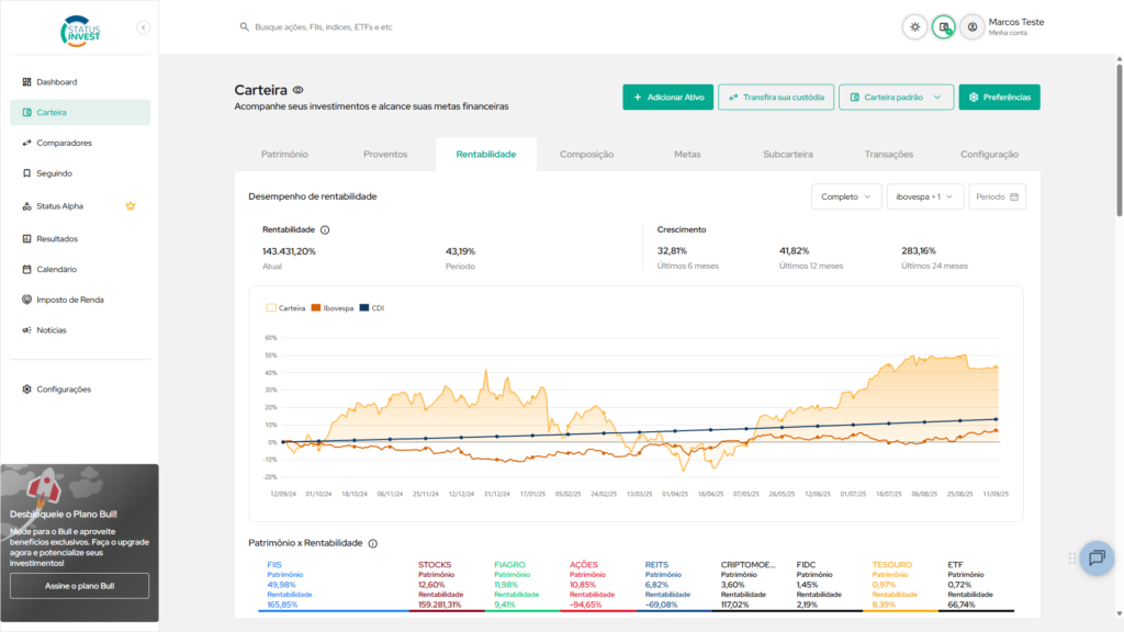 imagem da nova área logada do Status Invest