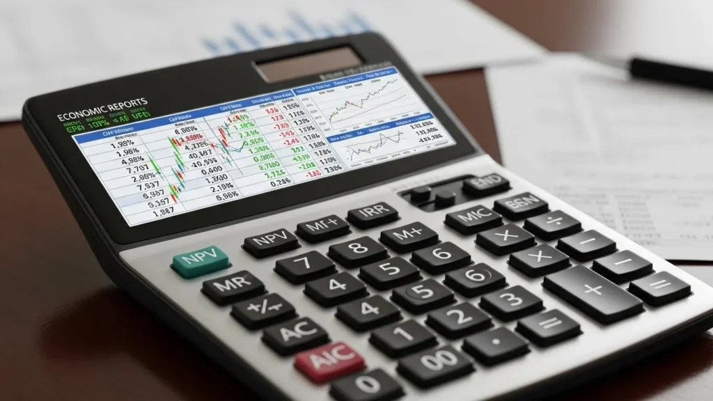 Uma calculadora sentada em cima de uma mesa