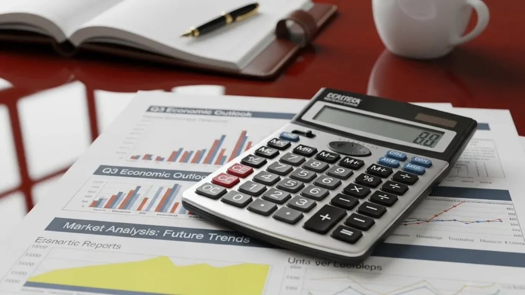 Um calculador e um calculador em uma mesa