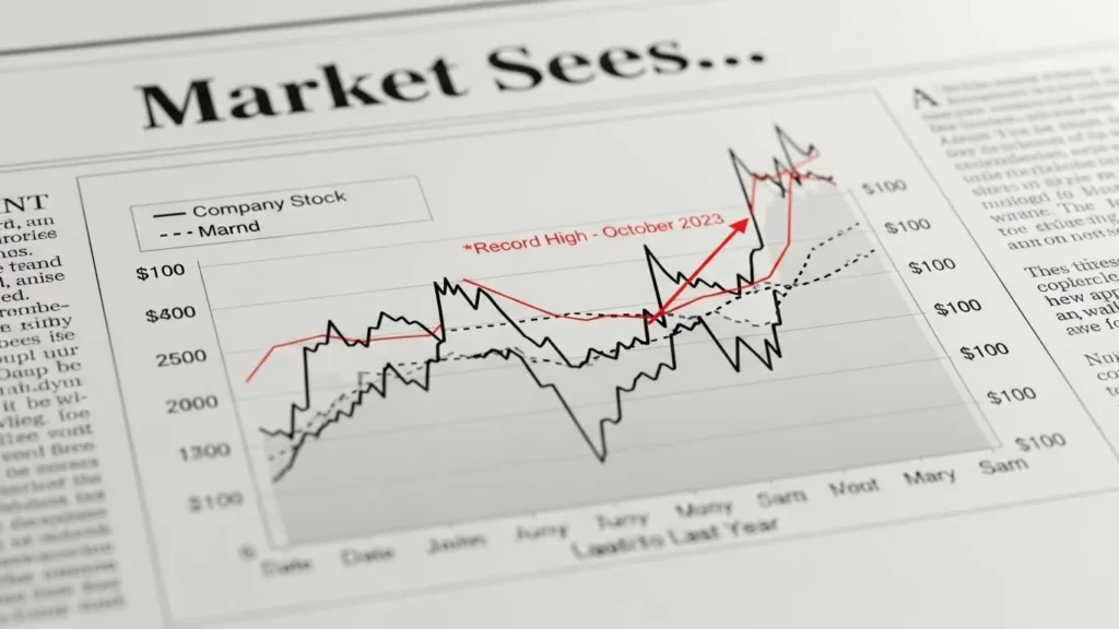 Um gráfico de ações com as palavras mercados e uma linha vermelha